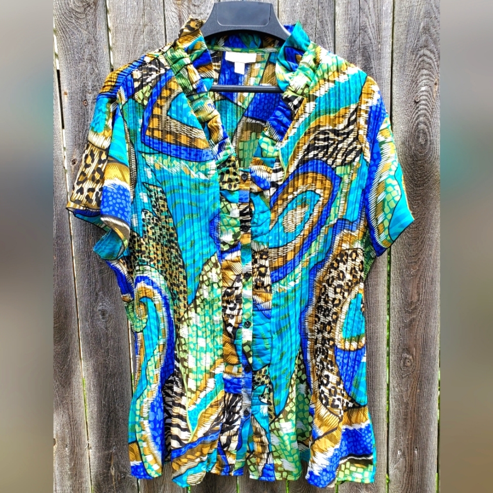 Dress Barn Blouse turquoise multi color 2x